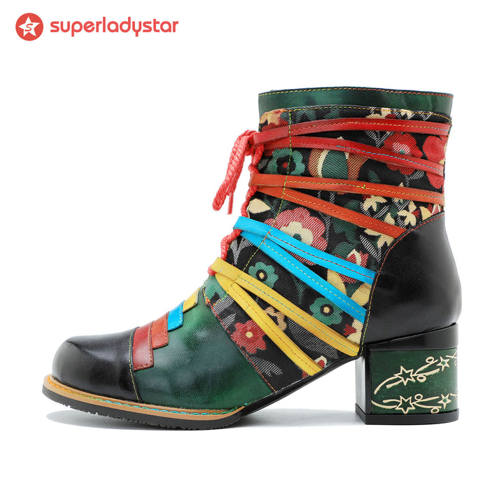 Vintage Handcrafted Colorful Strap Patchwork Ankle Boots