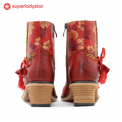 Retro Leder Patchwork Casual Comfort Booties