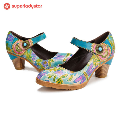 Vintage Hand-Painted Artistic Refreshing High Heels