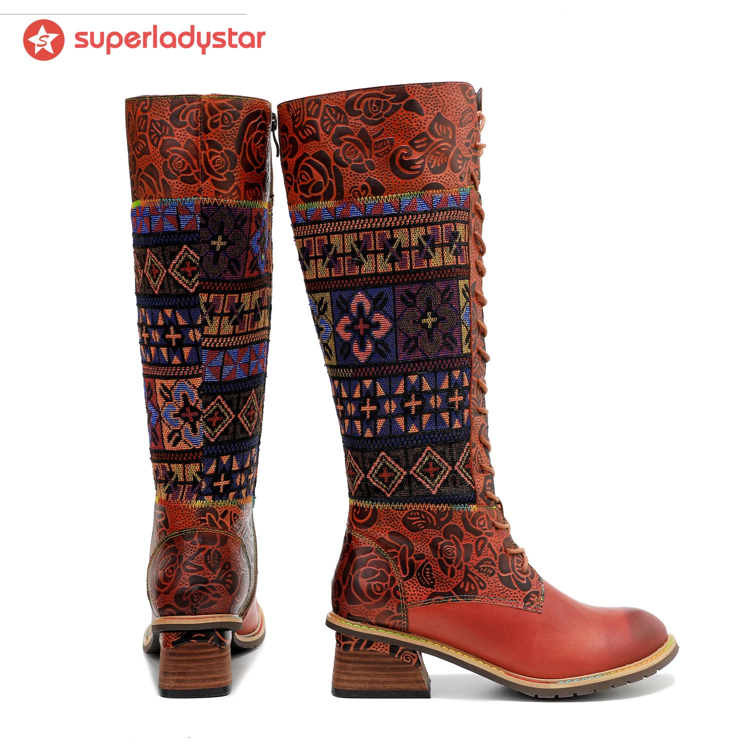 Vintage Bohemian Leather Splicing Pattern Boots