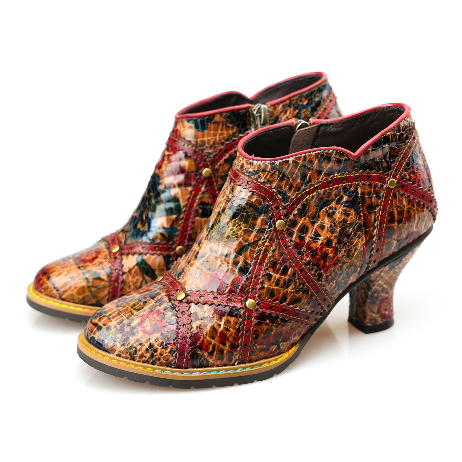 Colorful Handmade Low Heel Booties