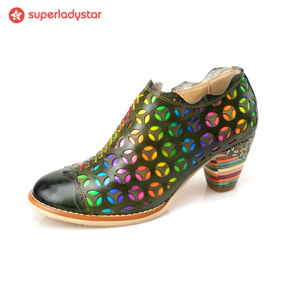 Retro Colorful Hollow and Comfortable Pumps