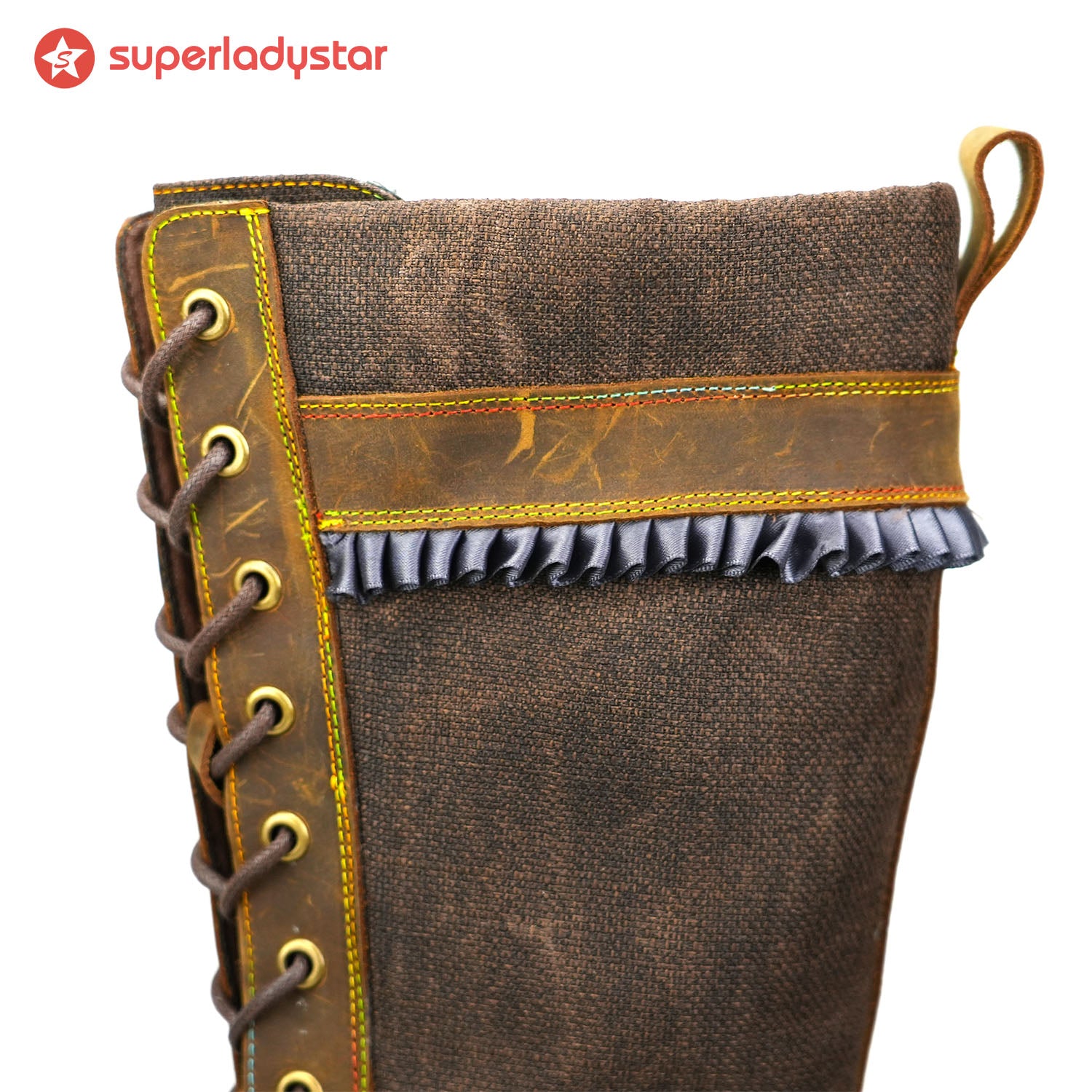 Retro handgefertigte Mocha flache hohe Stiefel