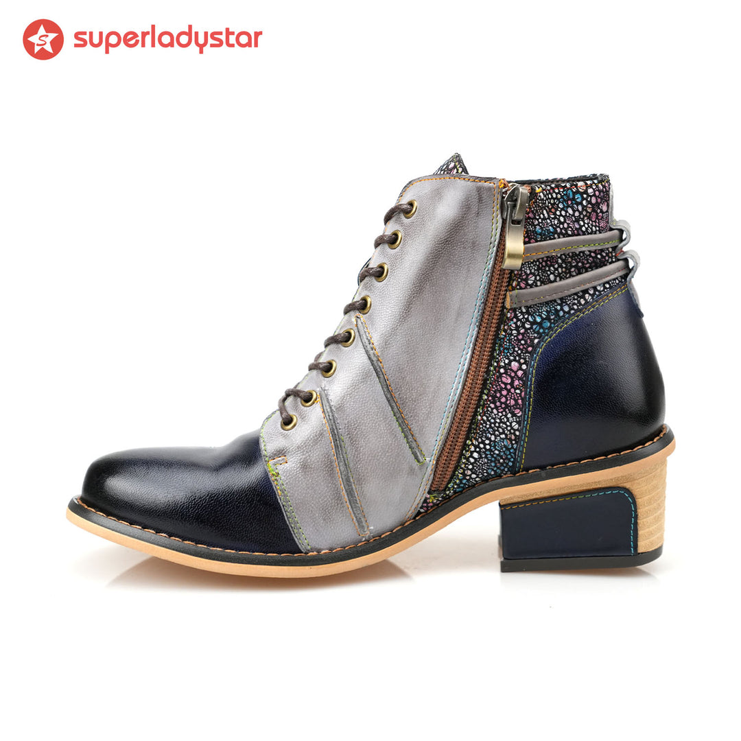 Retro Leather Patchwork Casual Comfort Ankle Boots