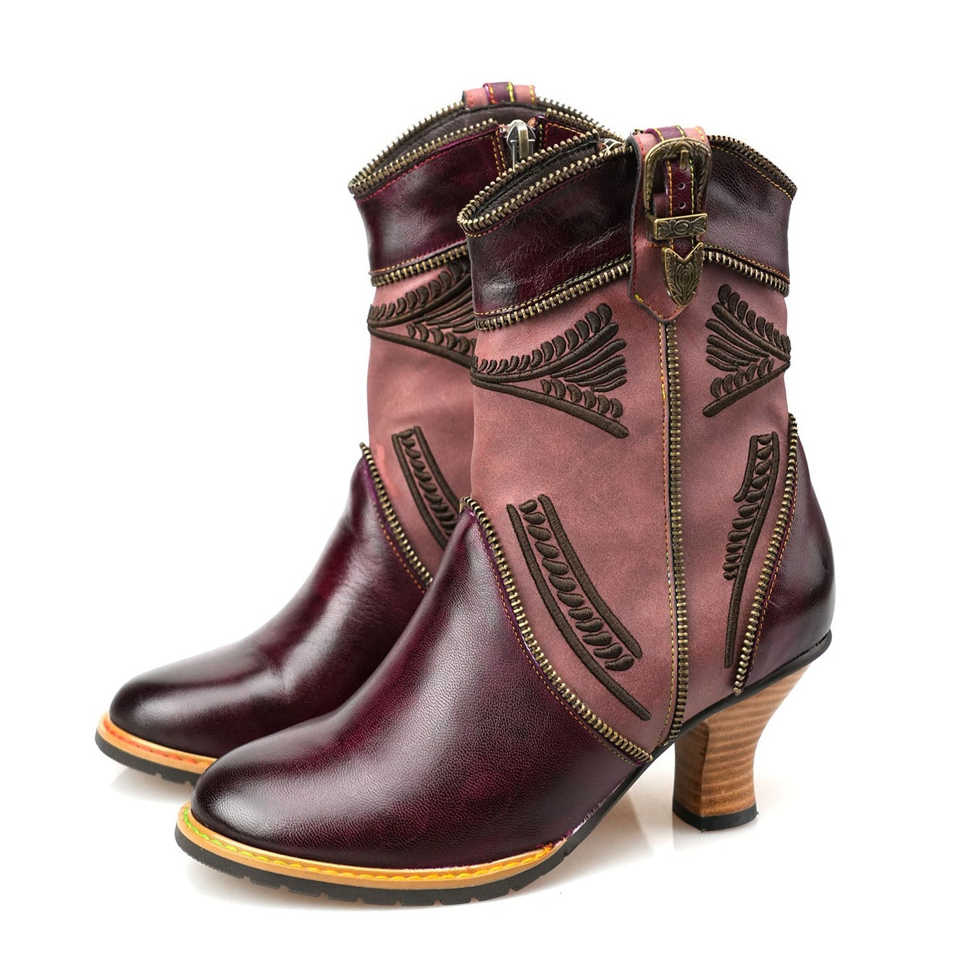 Hand Painted Leather Patchwork Ankle Boots