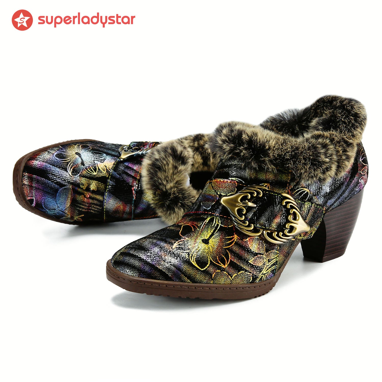 Colorful Comfortable Fur Collar Warm Shoes