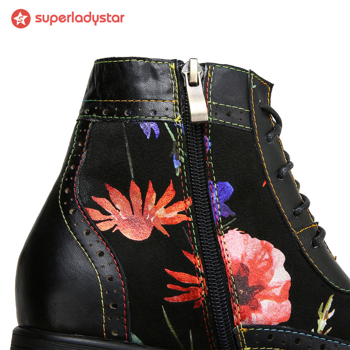 Handmade Leather Embossed Comfy Ankle Boots