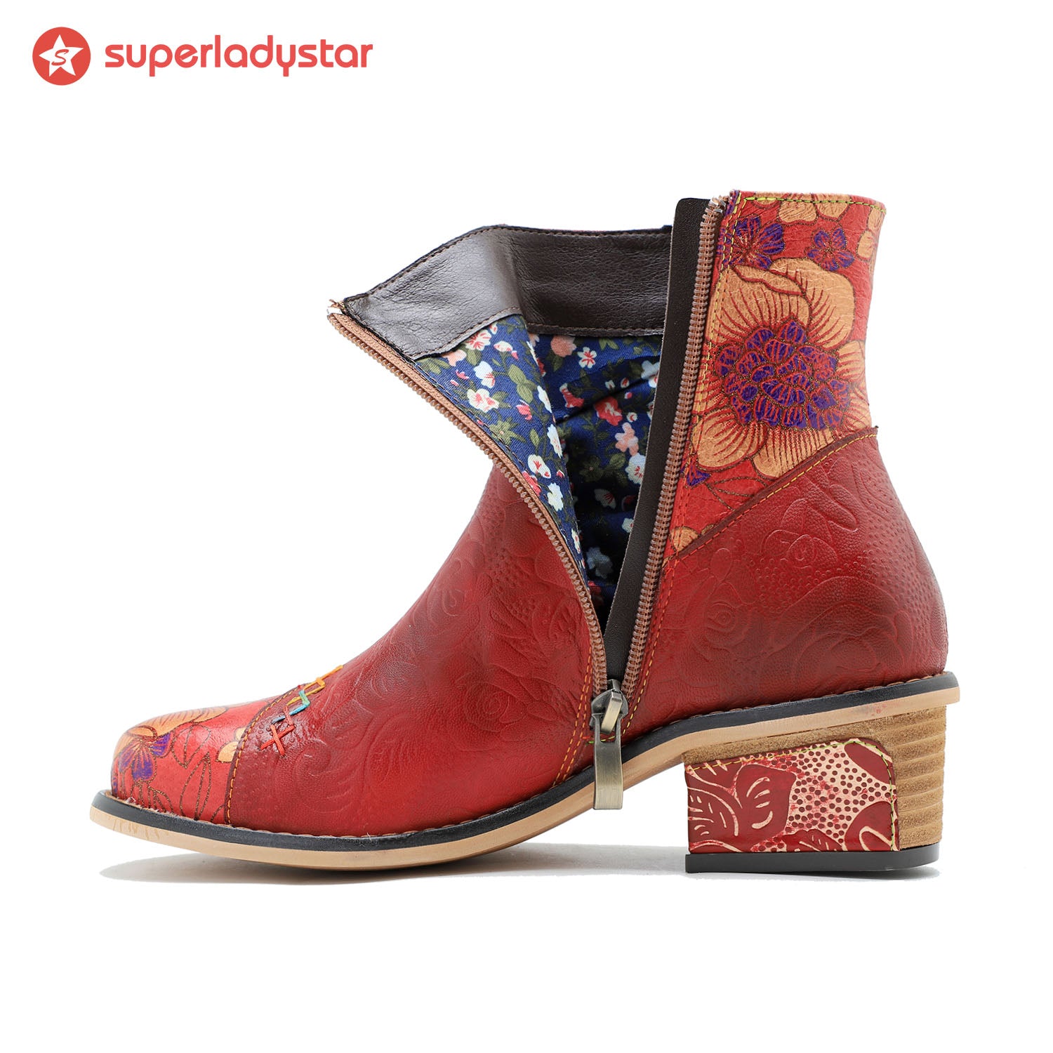 Retro Leder Patchwork Casual Comfort Booties