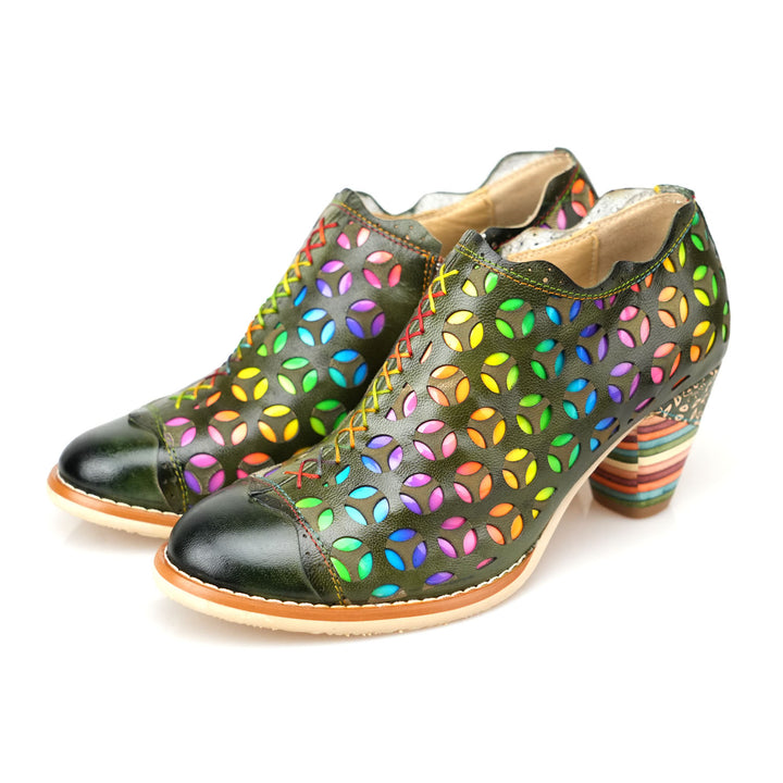 Retro Colorful Hollow and Comfortable Pumps