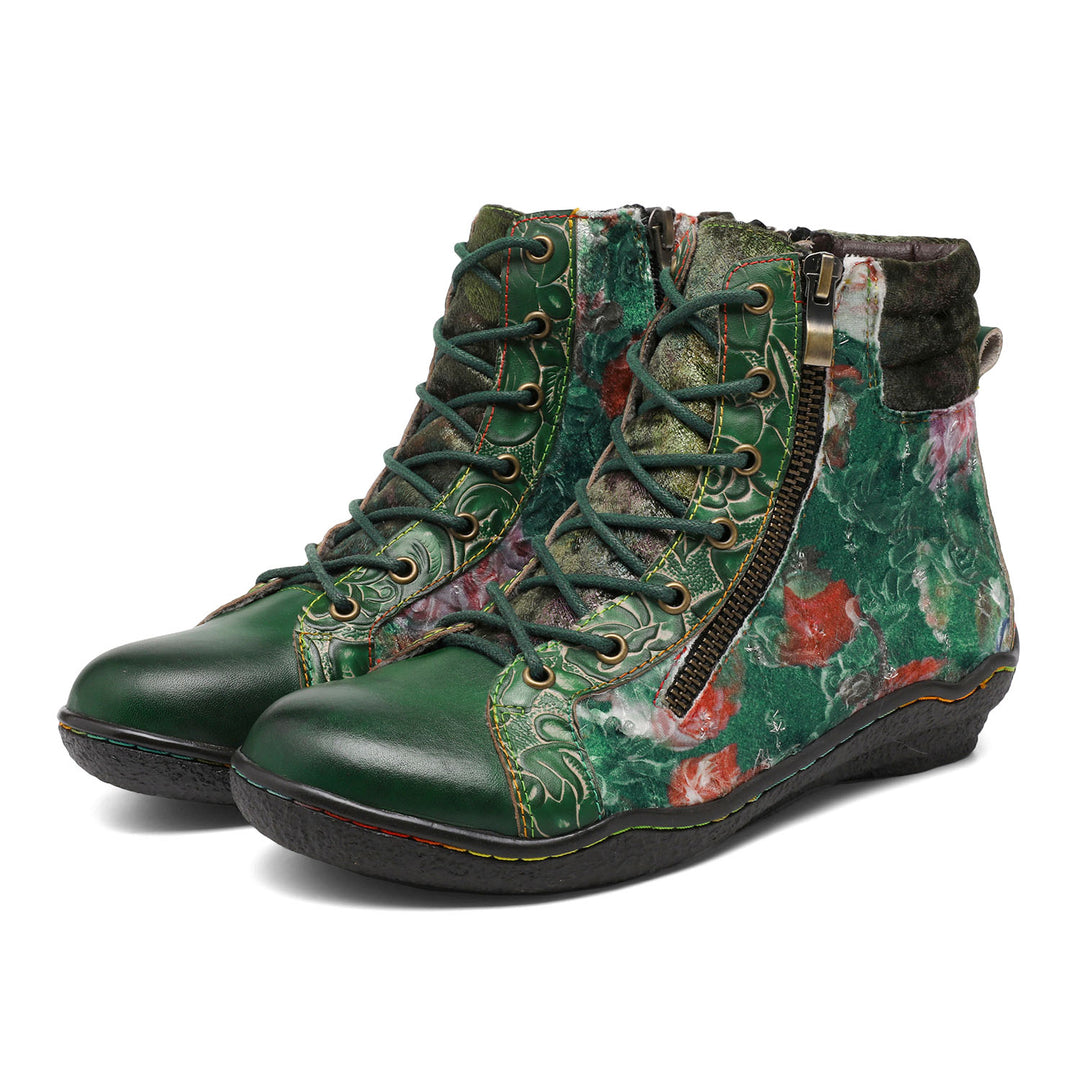 Handcrafted Vintage Stylish Comfort Printed Walking Boots