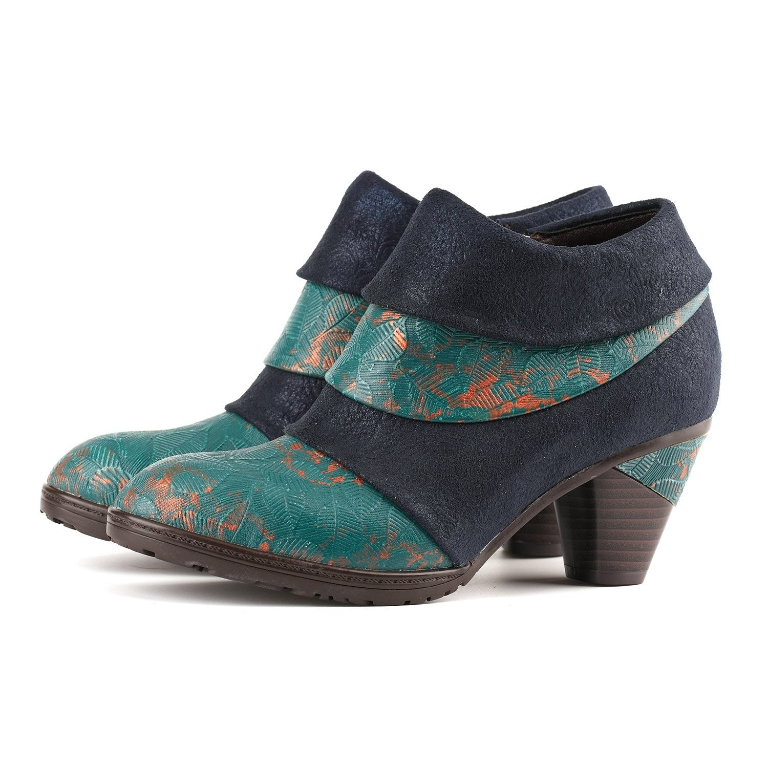 Handmade Floral Embossed Ankle Boots