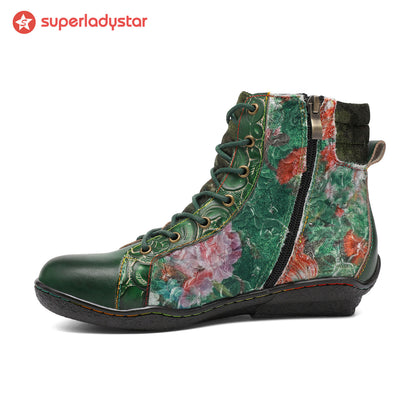 Handcrafted Vintage Stylish Comfort Printed Walking Boots