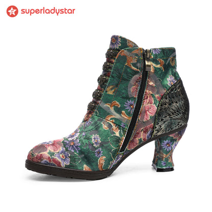 Retro Handmade Radiant Pattern Ankle Boots