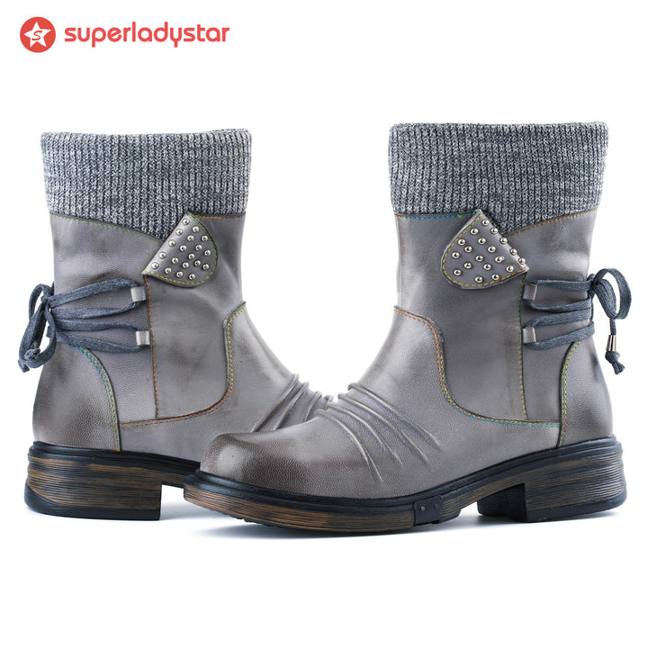 Cozy Knit Lace-Up Winter Boots with Side Zipper