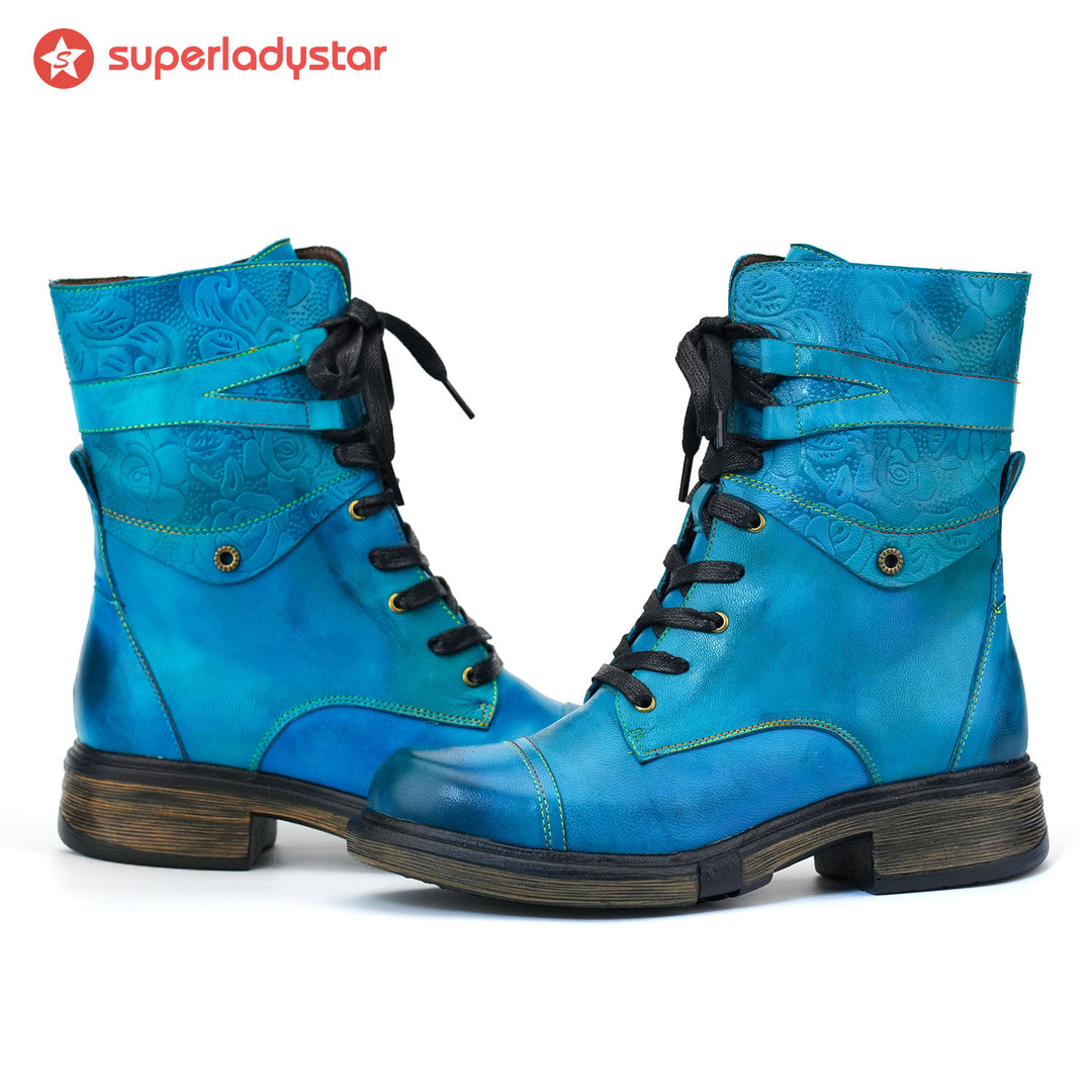 Comfortable Genuine Leather Boots With Laces And Inside Zippers