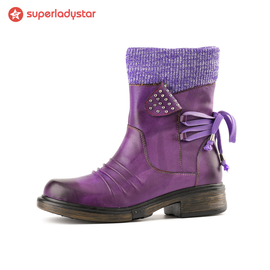 Cozy Knit Lace-Up Winter Boots with Side Zipper