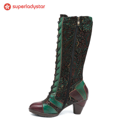 Retro handgefertigte Leder -Patchwork -Stiefel