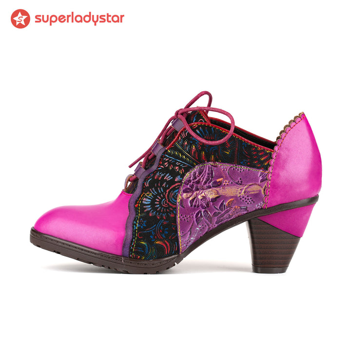 Pompe patchwork retrò in pelle fatta a mano