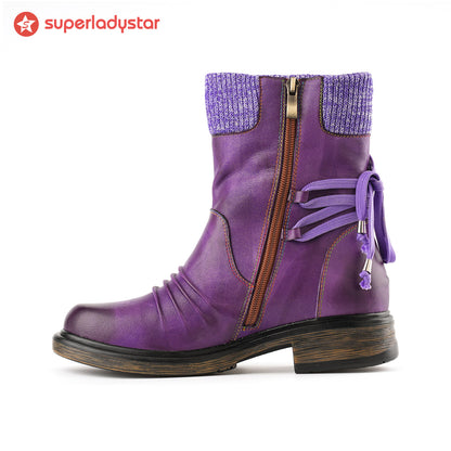 Botas de inverno de malha aconchegante com zíper lateral