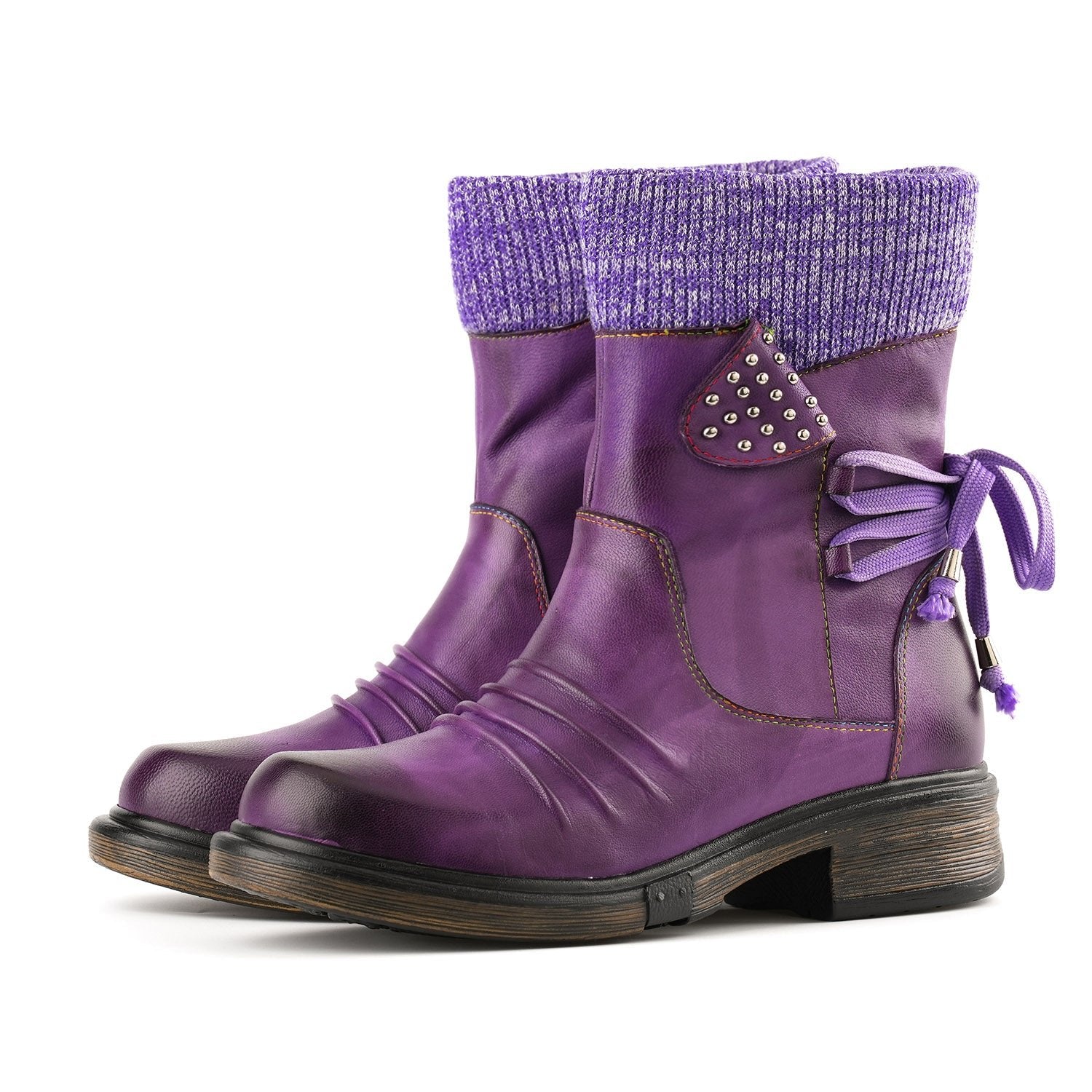 Cozy Knit Lace-Up Winter Boots with Side Zipper