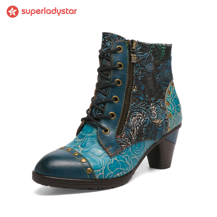 Retro Handmade Leather Patchwork Ankle Boots