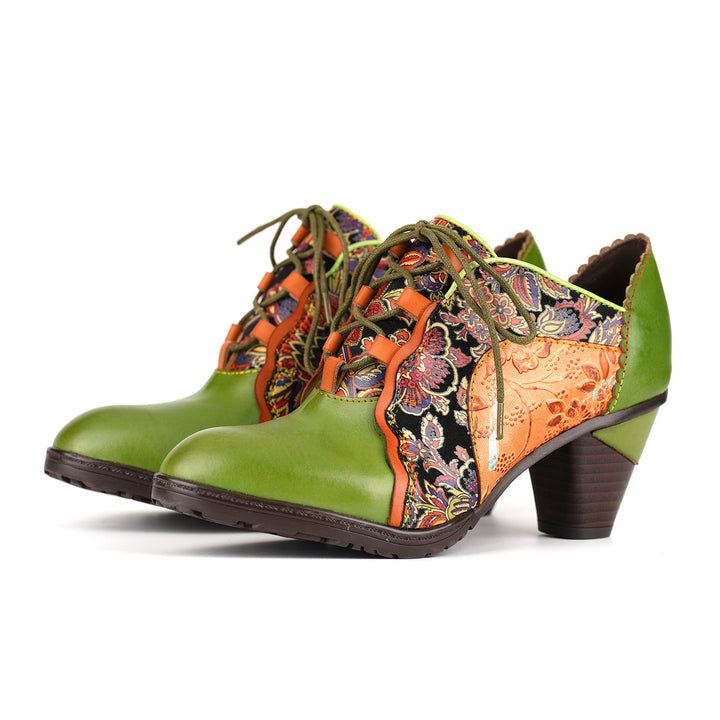 Pompe patchwork retrò in pelle fatta a mano