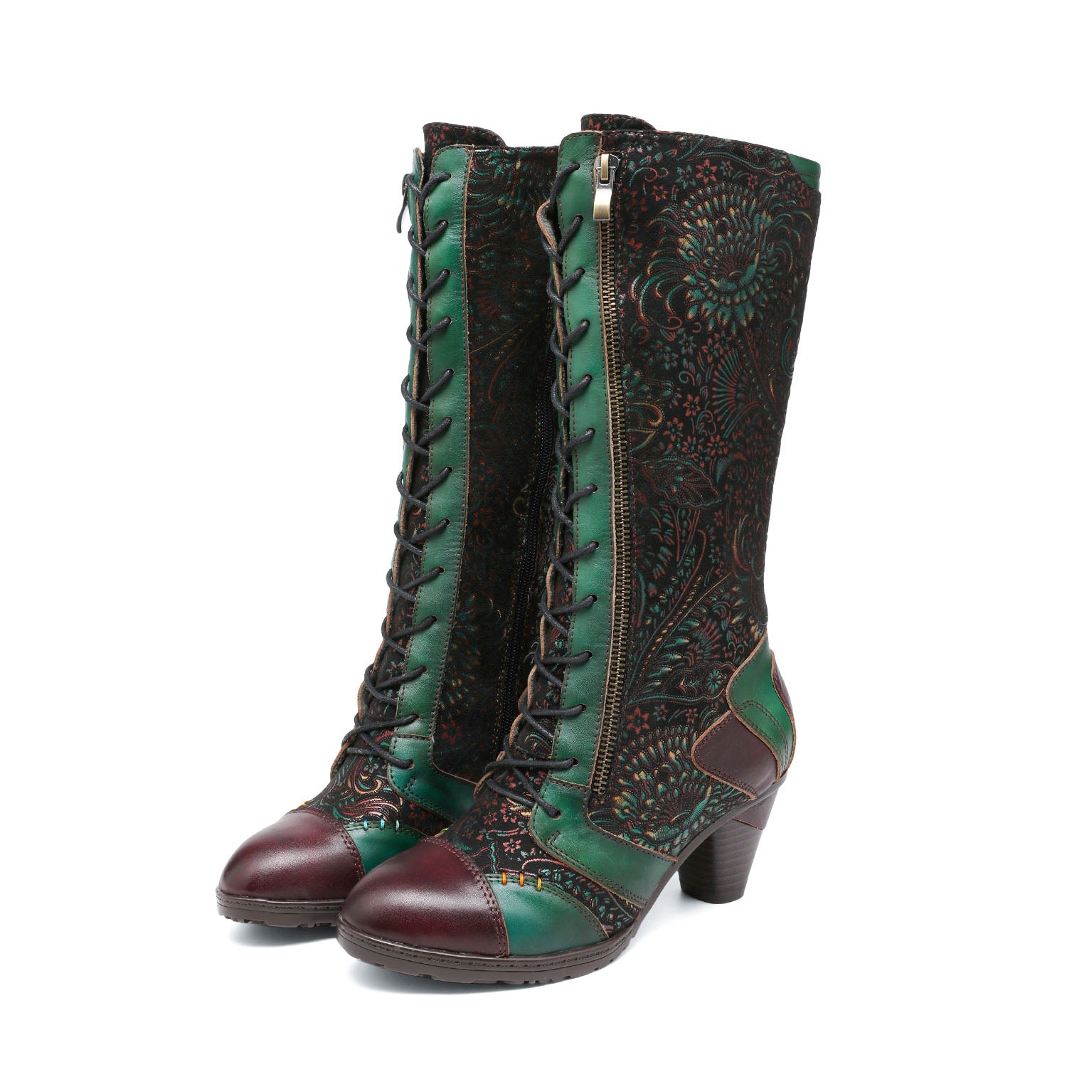 Retro handgefertigte Leder -Patchwork -Stiefel