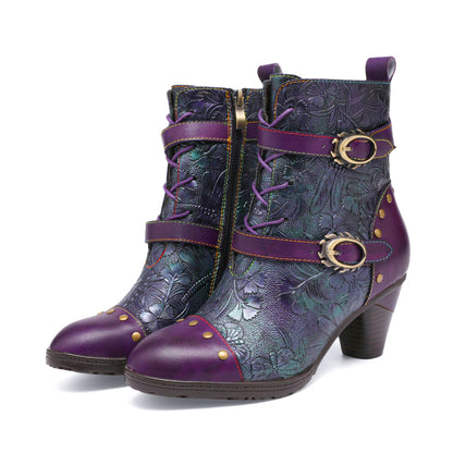 Retro Painted Genuine Leather Ankle Boots