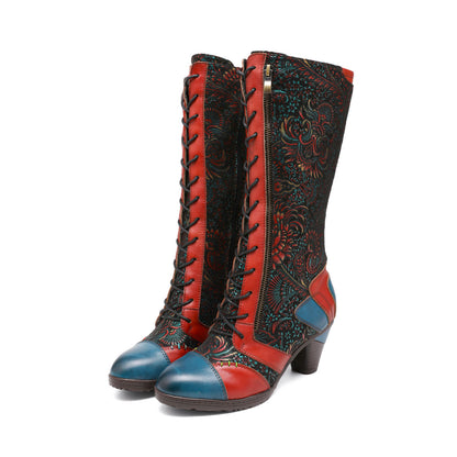 Retro Handmade Leather Patchwork Boots