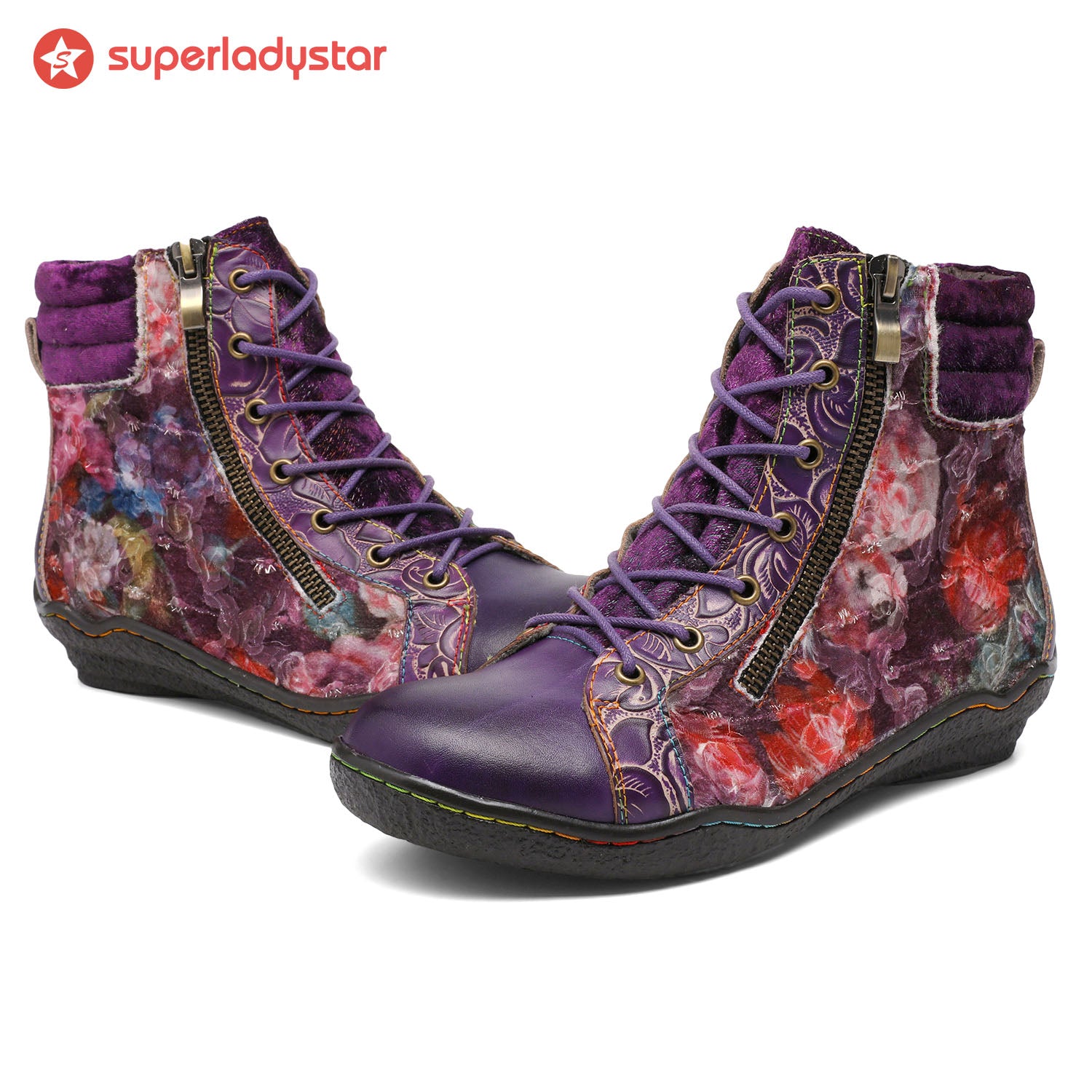 Handcrafted Vintage Stylish Comfort Printed Walking Boots