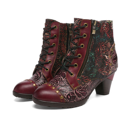 Retro Handmade Leather Patchwork Ankle Boots