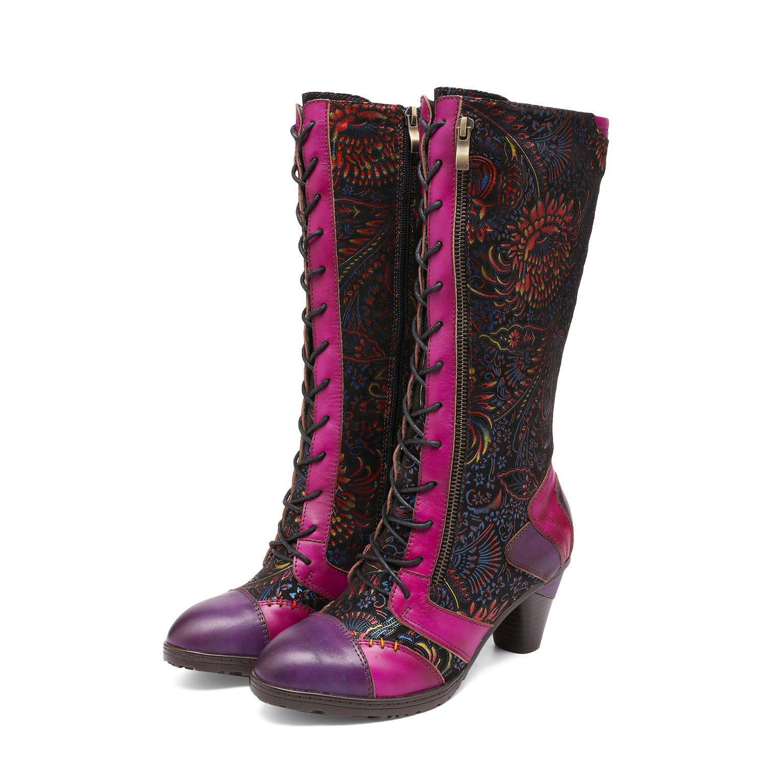 Retro handgefertigte Leder -Patchwork -Stiefel