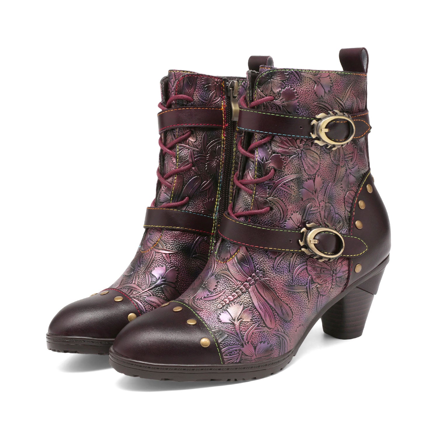 Retro Painted Genuine Leather Ankle Boots