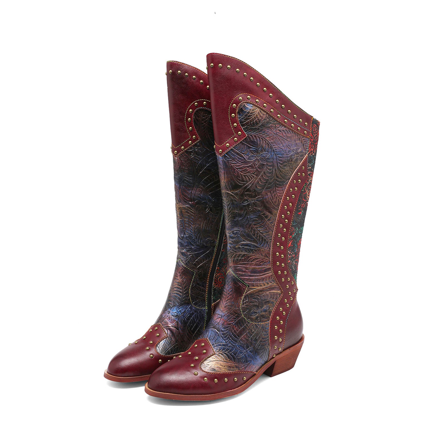 Vintage Handmade Printed Studs Boots