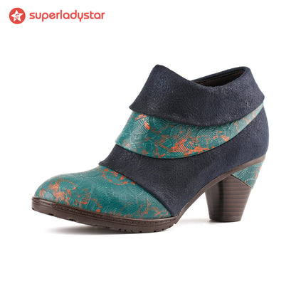 Handmade Floral Embossed Ankle Boots