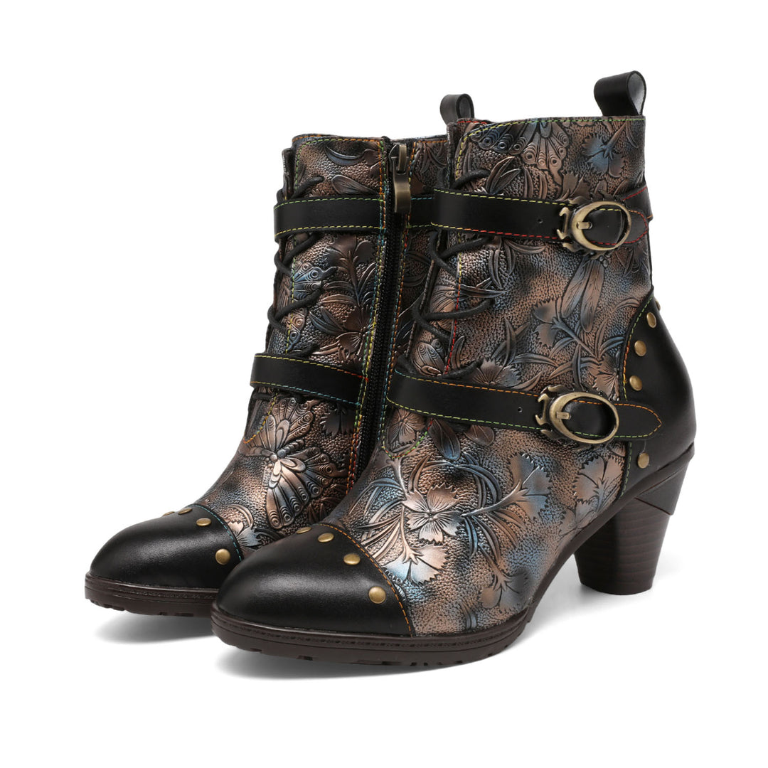 Retro Painted Genuine Leather Ankle Boots