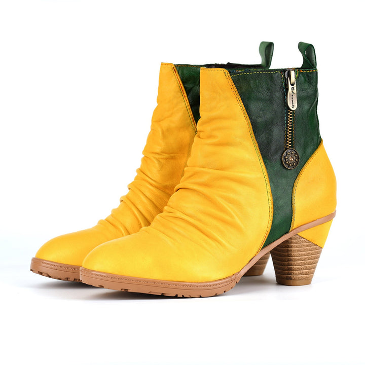 Eleganti stivali alla caviglia in pelle autentica a due toni (pre-ordine)