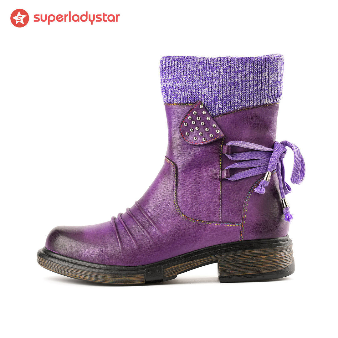 Cozy Knit Lace-Up Winter Boots with Side Zipper