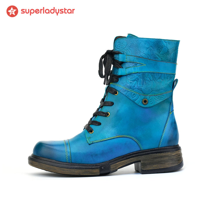 Comfortable Genuine Leather Boots With Laces And Inside Zippers