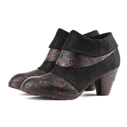 Handmade Floral Embossed Ankle Boots