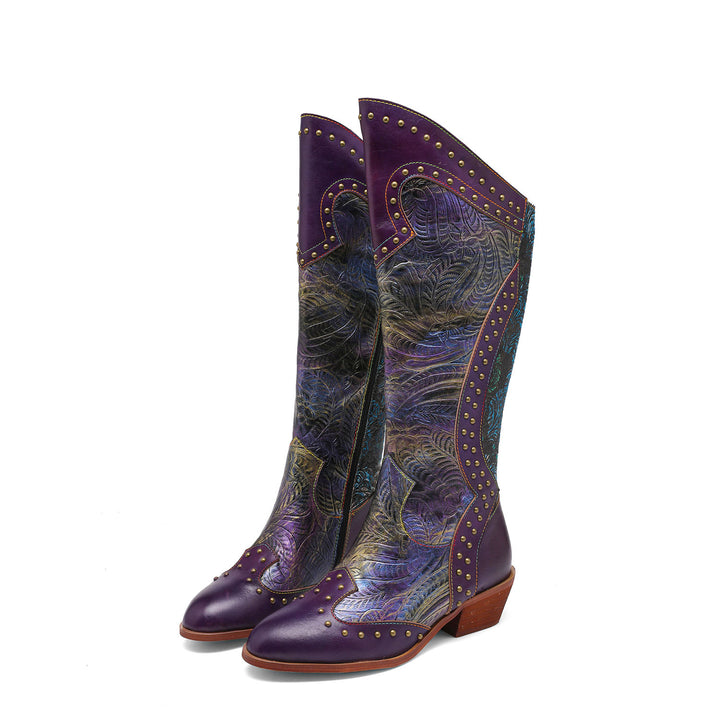 Vintage Handmade Printed Studs Boots