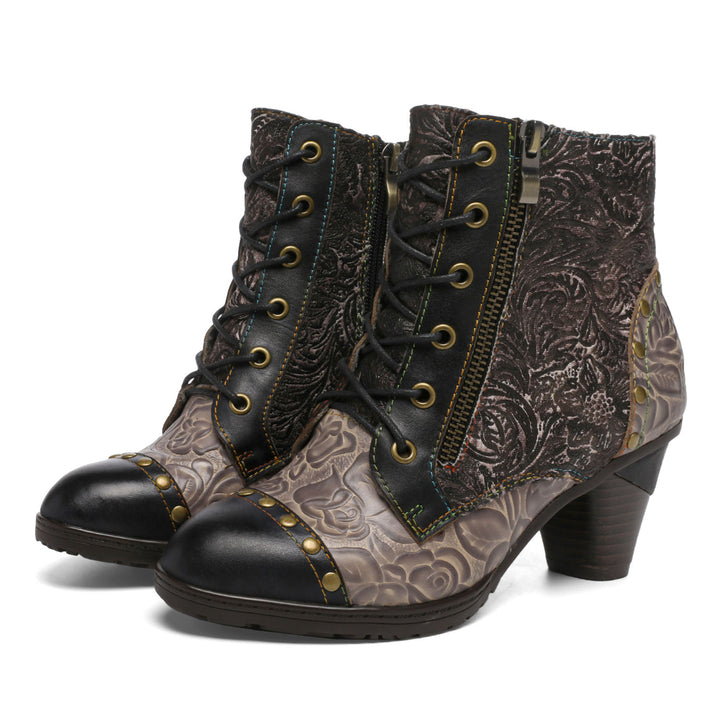 Retro Handmade Leather Patchwork Ankle Boots