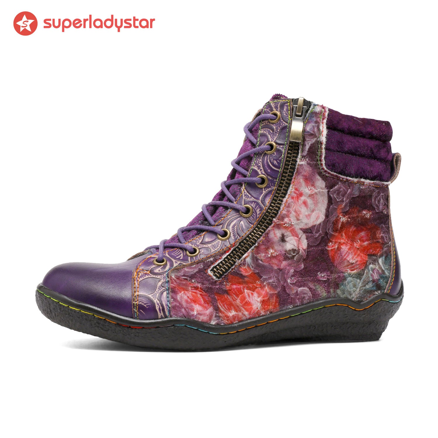 Handcrafted Vintage Stylish Comfort Printed Walking Boots