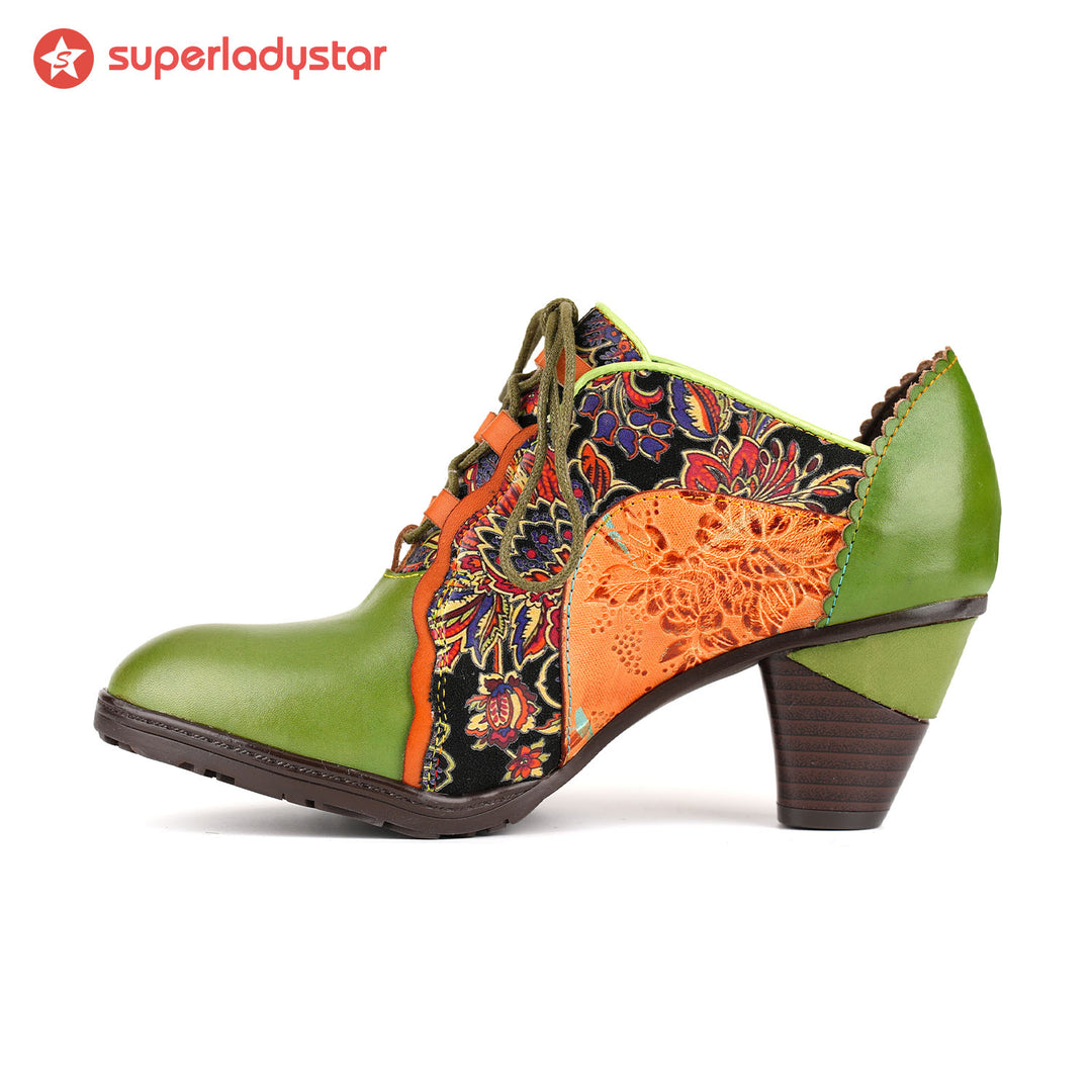 Pompe patchwork retrò in pelle fatta a mano