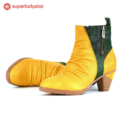 Botas de couro genuíno de dois tons elegantes (pré-encomenda)