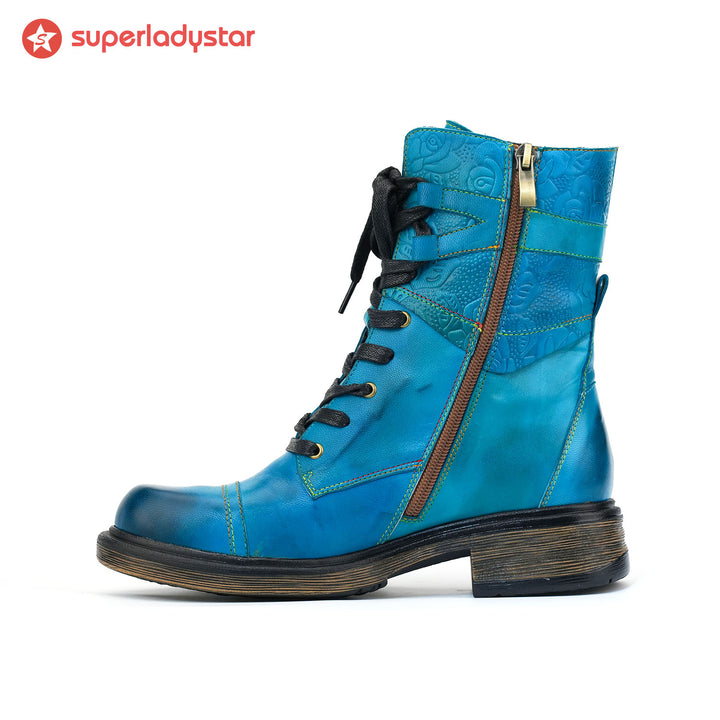 Comfortable Genuine Leather Boots With Laces And Inside Zippers