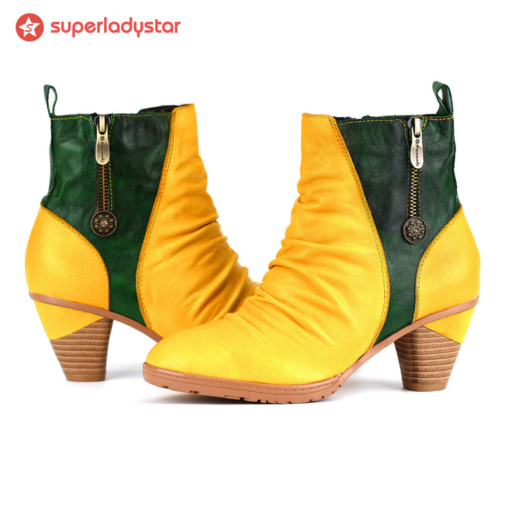 Eleganti stivali alla caviglia in pelle autentica a due toni (pre-ordine)