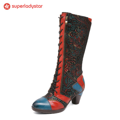 Retro handgefertigte Leder -Patchwork -Stiefel