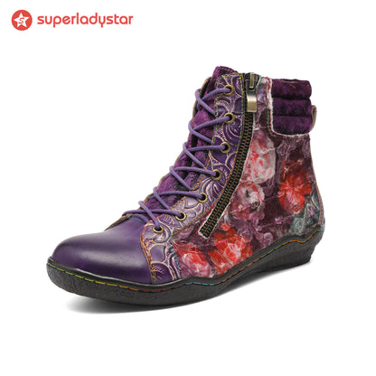 Handcrafted Vintage Stylish Comfort Printed Walking Boots