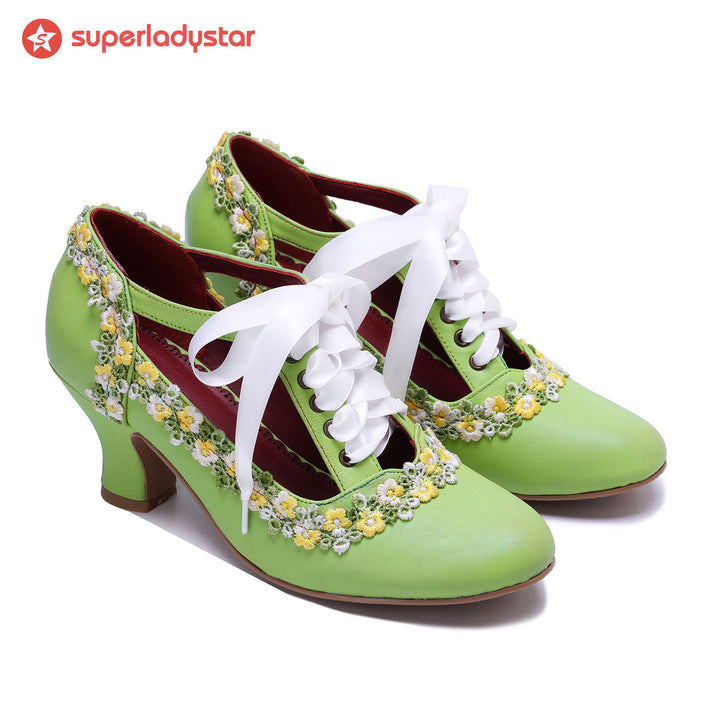 Bombas vintage floral de Spring Daisy